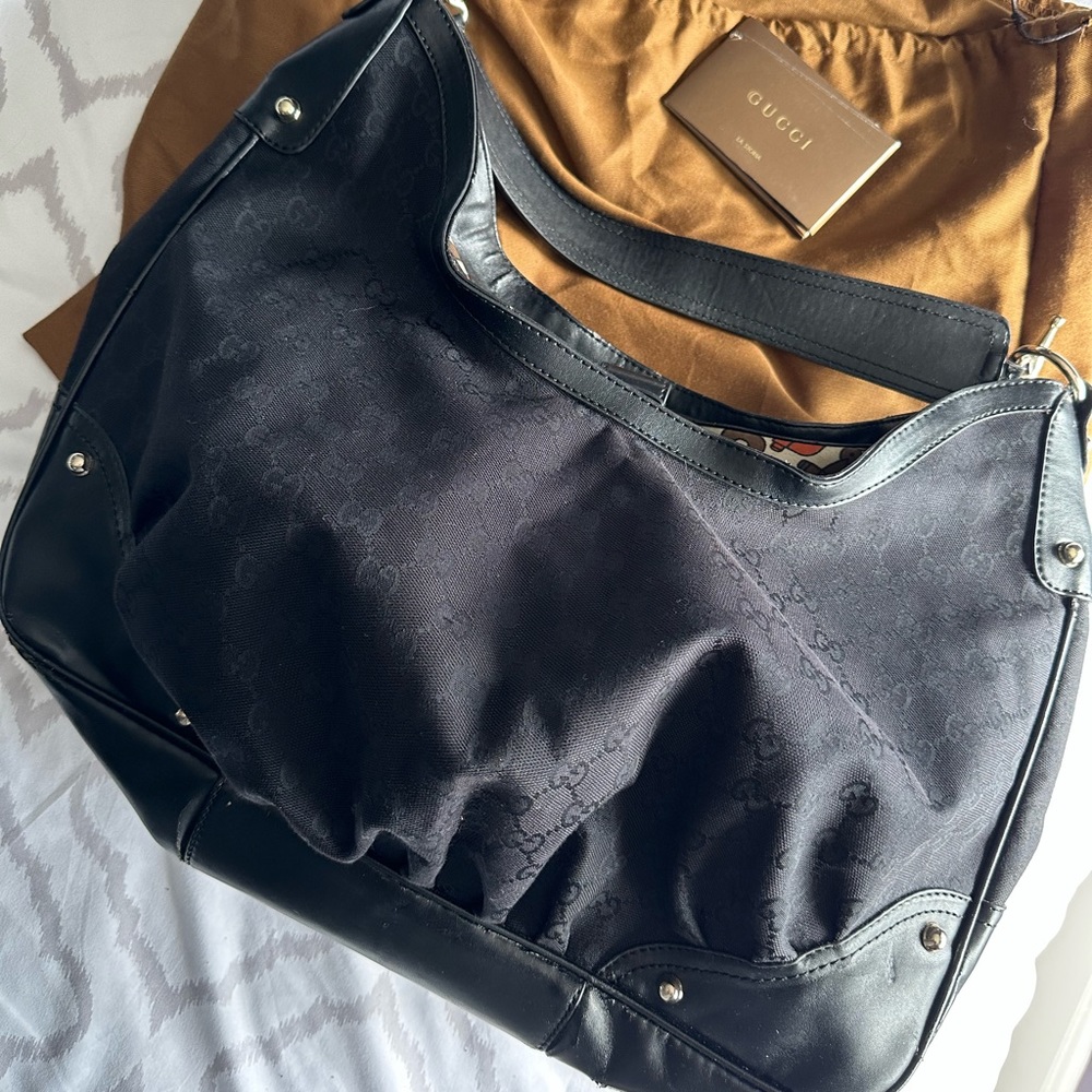 Gucci Vintage Horsebit Canvas Shoulder Bag